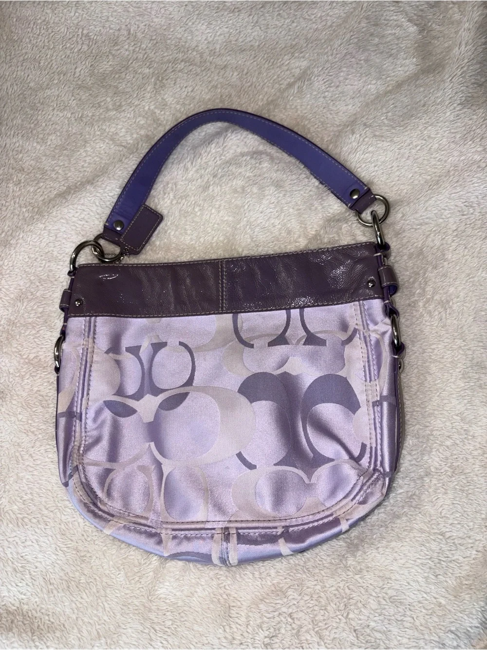 Vintage Coach Lavender Satin Signature Shoulder Bag